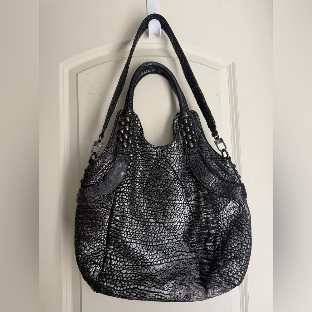 Treesje Black Textured Tote Bag with Stud Accents boho goth rave maxim formal